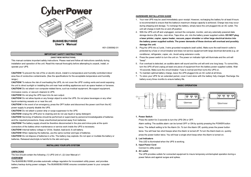 Page n°1 - Manuel utilisateur CyberPower BU1000E