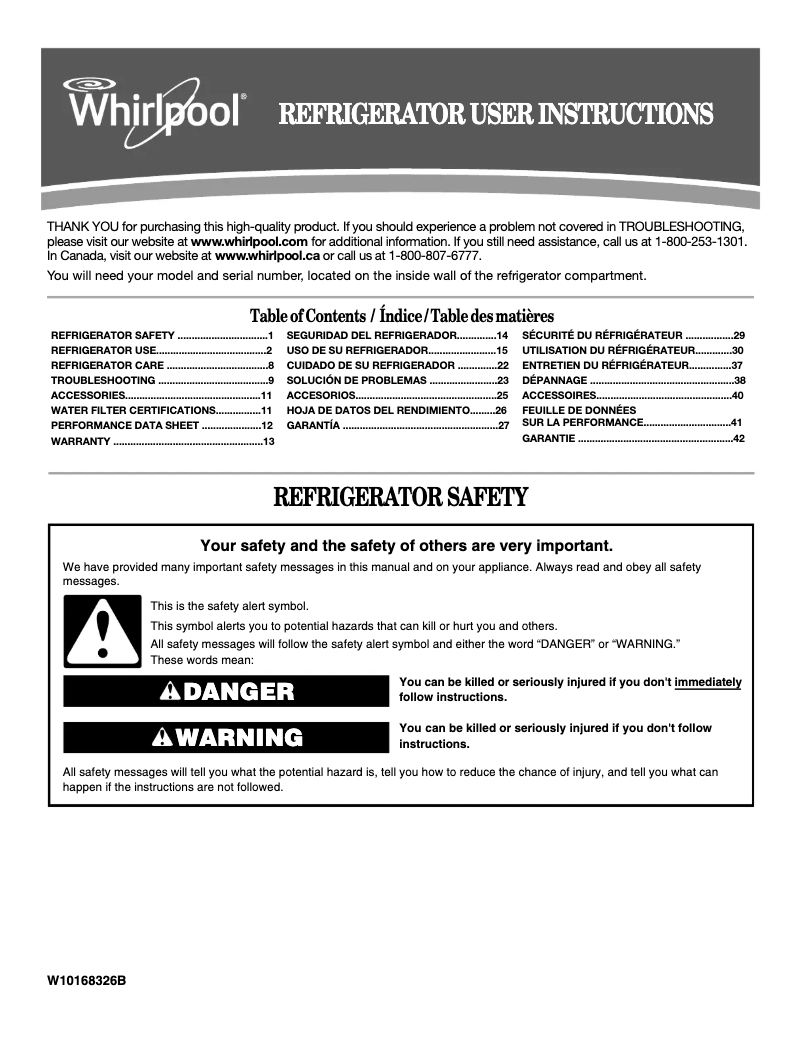 Page 1 de la notice Manuel utilisateur Whirlpool GSC25C4EYY