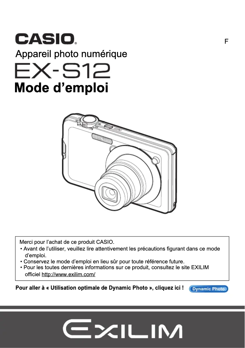 Page 1 de la notice Manuel utilisateur Casio Exilim EX-S12