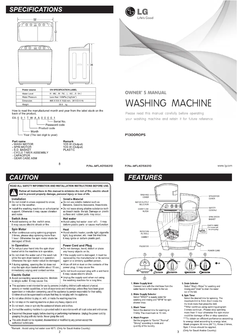 Page 1 de la notice Manuel utilisateur LG P1300ROPS