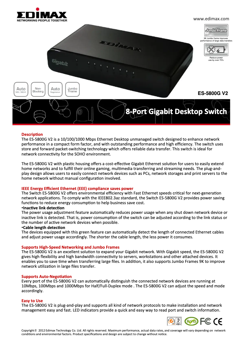 Page 1 de la notice Fiche technique Edimax ES-5800G V2