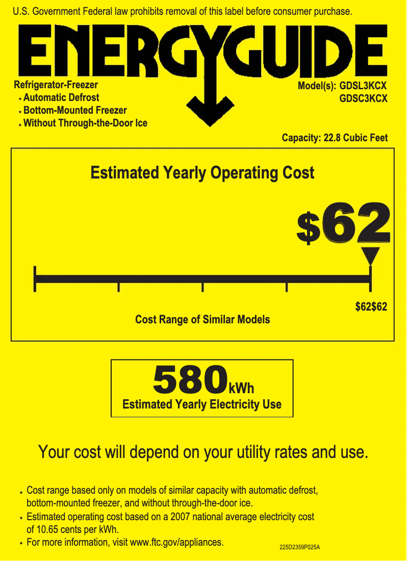 Page 1 de la notice Label énergétique GE GDSC3KCXWW