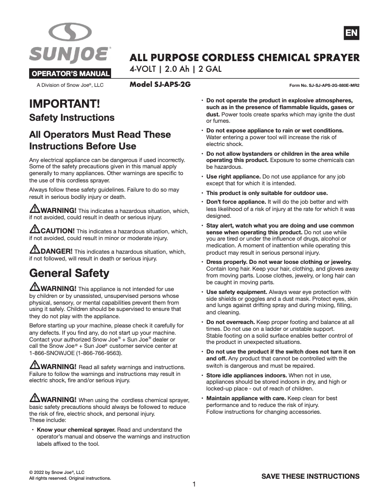 Image de la première page du manuel de l'appareil SJ-APS-2G