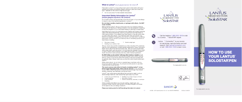 Page 1 de la notice Manuel utilisateur Lantus SoloStar