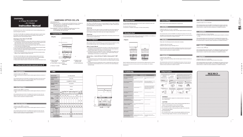 Page n°1 - Manuel utilisateur Rokinon Cine DS DS135M-S