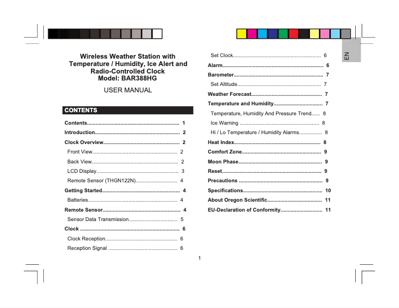 Page n°1 - Manuel utilisateur Oregon Scientific BAR388HG