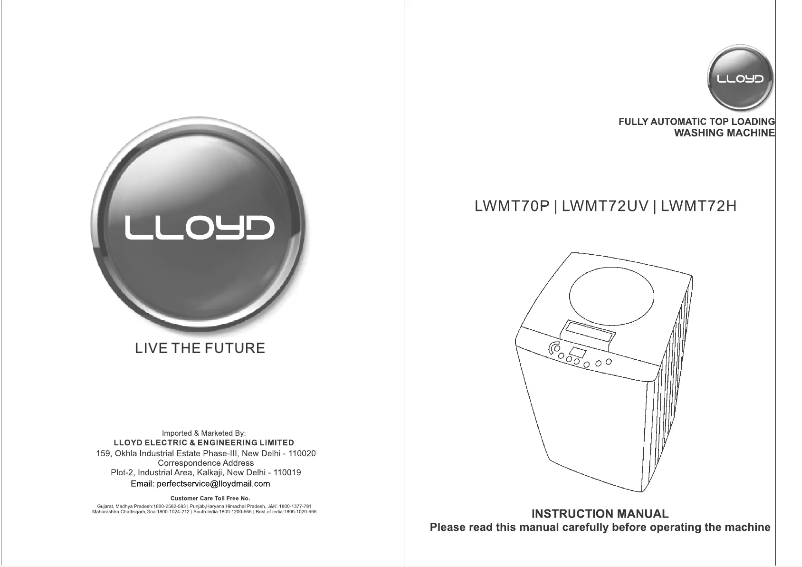 Page 1 de la notice Manuel utilisateur Lloyd LWMT72H