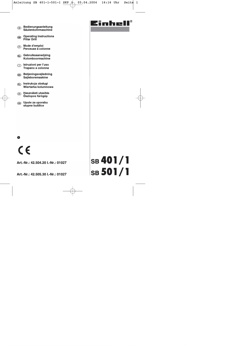 Page 1 de la notice Manuel utilisateur Einhell BT-BD 401