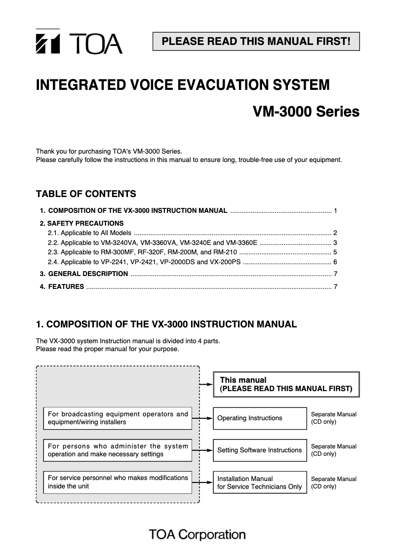 Page n°1 - Manuel utilisateur TOA VX-2000DS