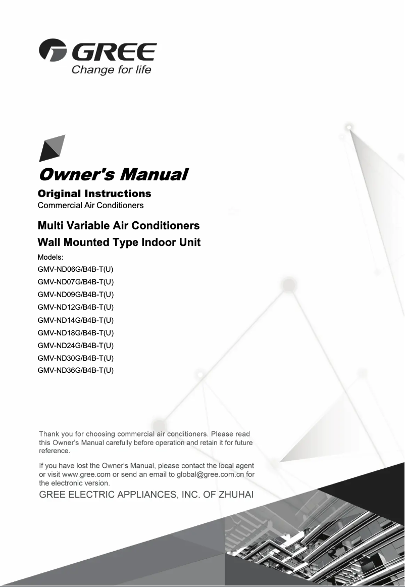 Page n°1 - Manuel utilisateur Gree GMV-ND07G/B4B-T(U)
