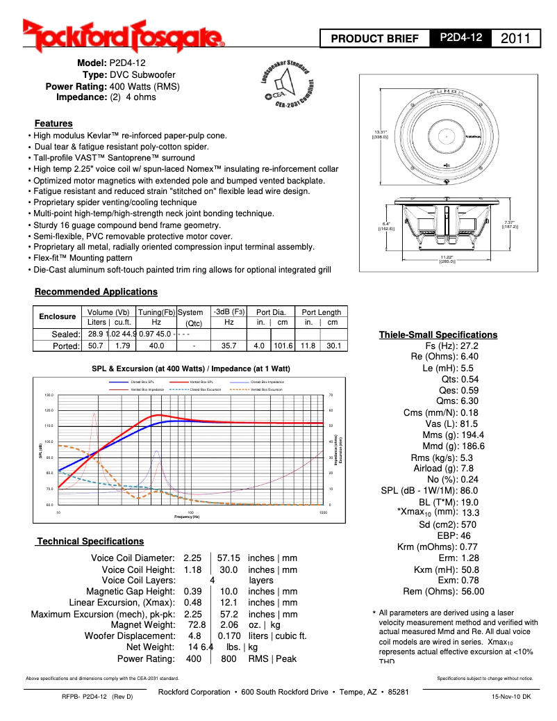 Page n°1 - Fiche technique Rockford Fosgate Punch P2D4-12