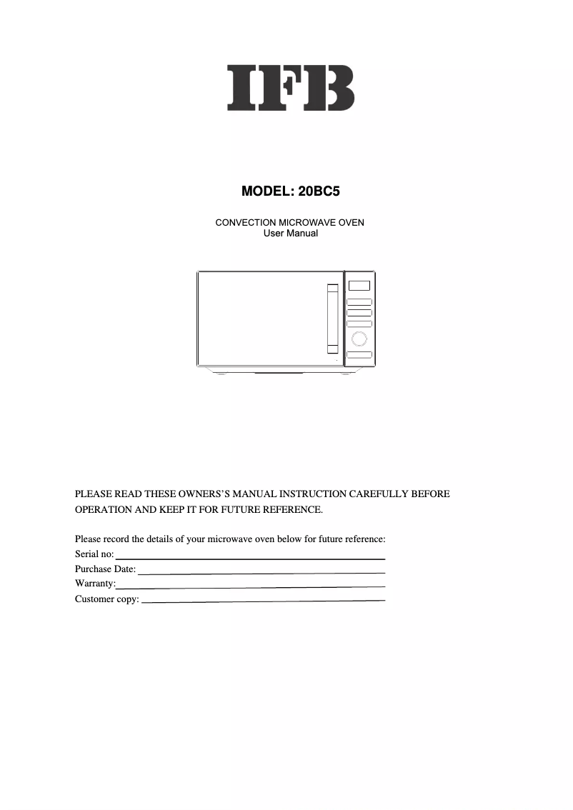 Image de la première page du manuel de l'appareil 20BC5