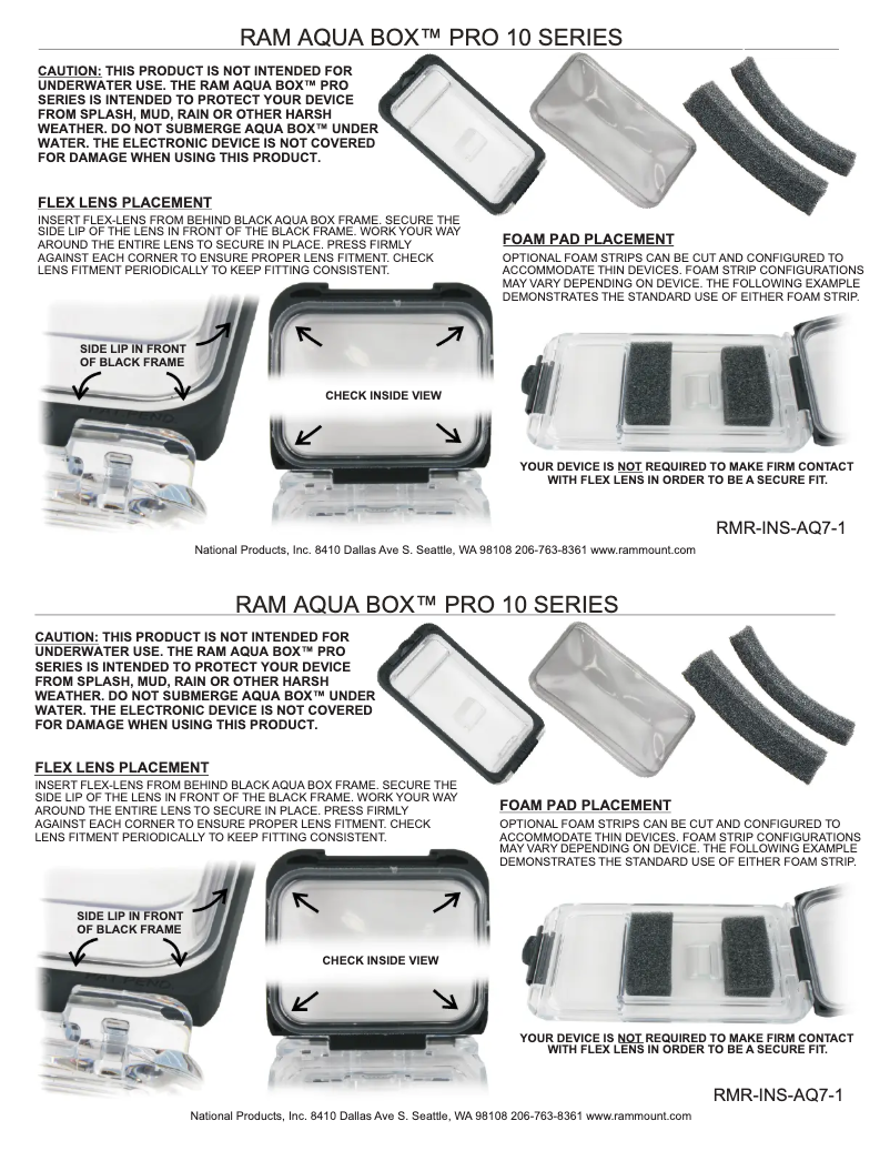 Page 1 de la notice Manuel utilisateur RAM Mounts Aqua Box RAM-HOL-AQ7-1U