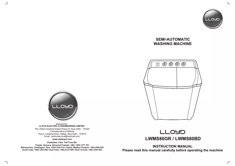 Page 1 de la notice Manuel utilisateur Lloyd LWMS80BD