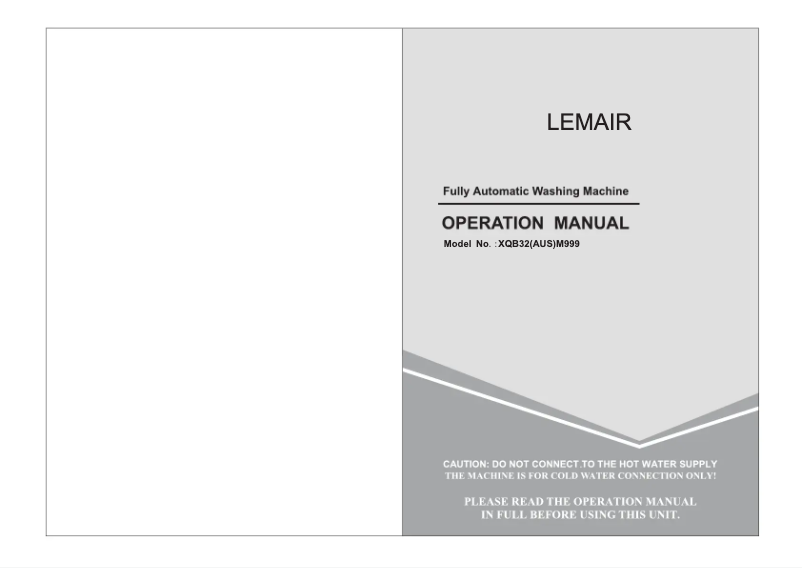 Page n°1 - Manuel utilisateur Lemair XQB32