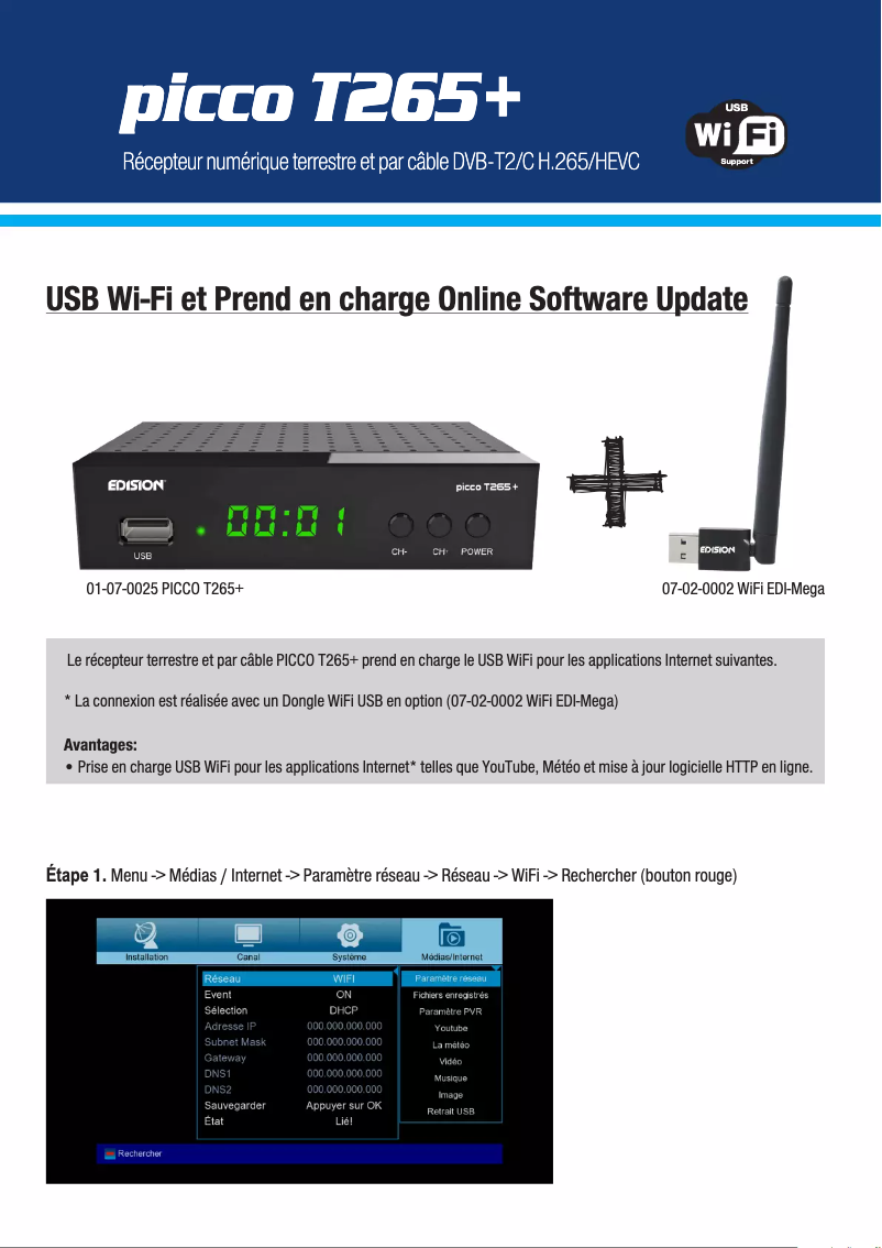Page 1 de la notice Manuel utilisateur Edision Picco T265+