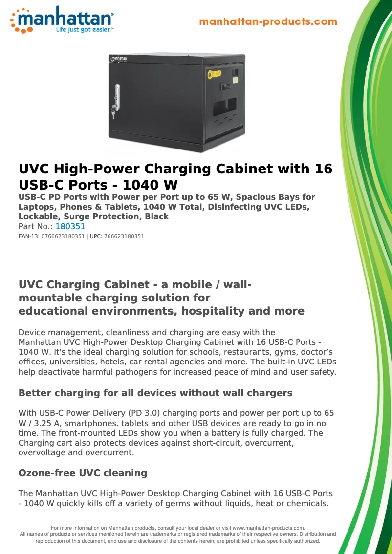 Page 1 de la notice Fiche technique Manhattan 180351