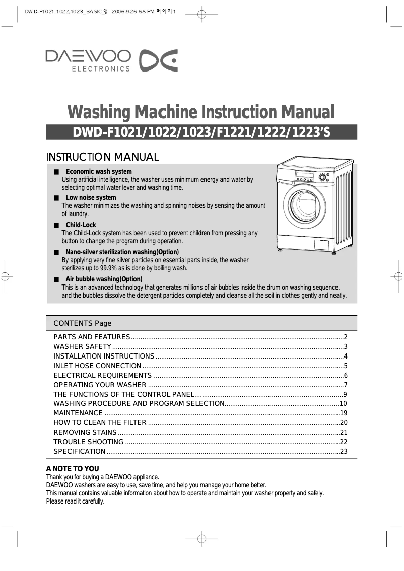 Page n°1 - Manuel utilisateur Daewoo DWD-F1223