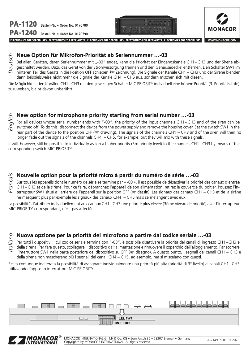 Página 1 del manual Manual de usuario Monacor PA-4000PTT