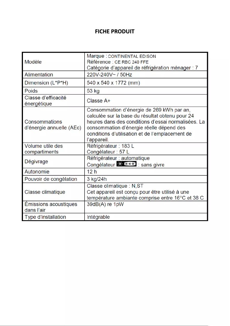 Image de la première page du manuel de l'appareil CERBC240FFE