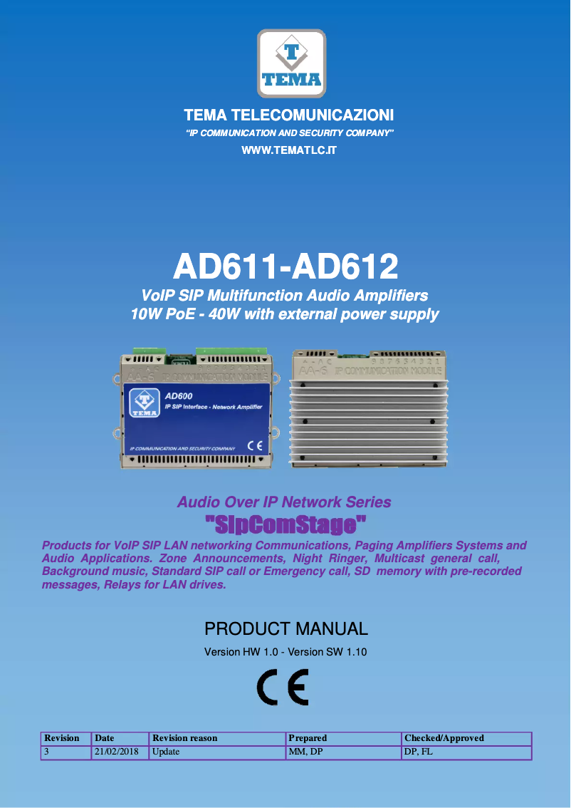 Page n°1 - Manuel utilisateur Tema AD611