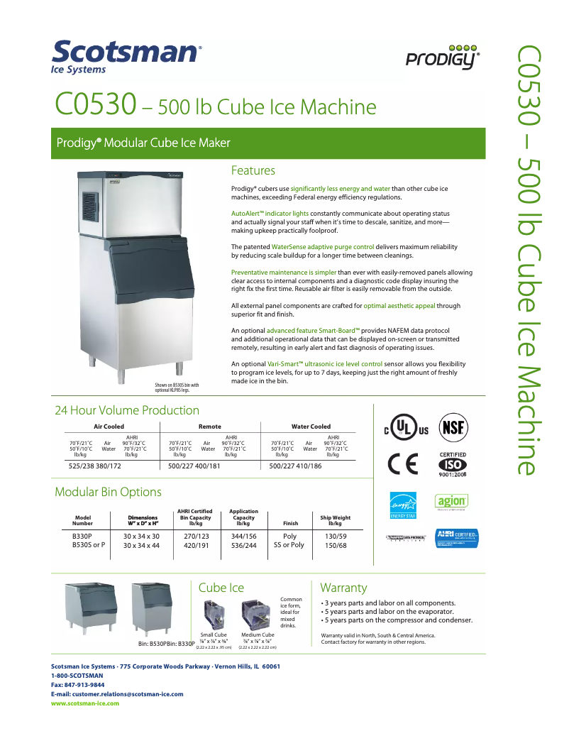 Page 1 de la notice Fiche technique Scotsman C0530SA-32