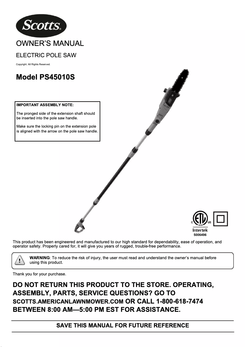 Página 1 del manual Manual de usuario Scotts PS45010S