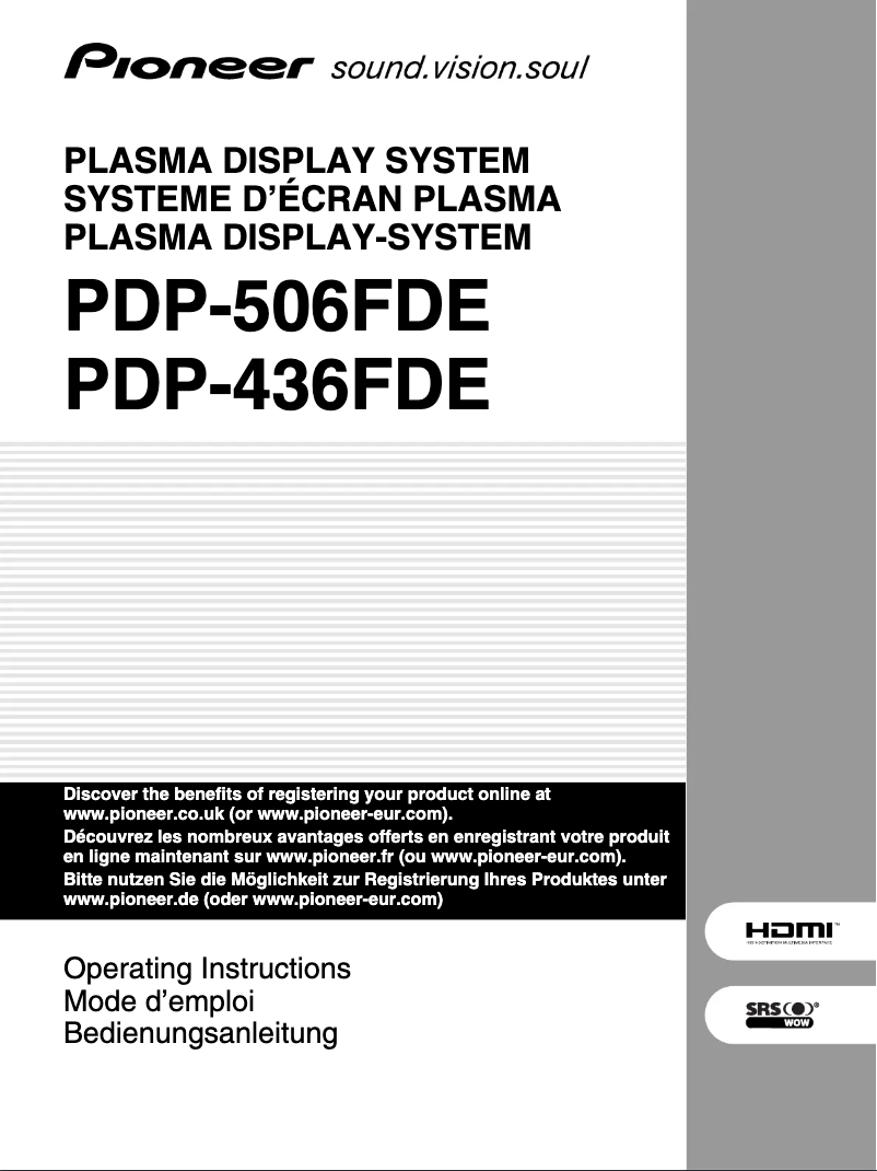 Page 1 de la notice Manuel utilisateur Pioneer PDP-506FDE