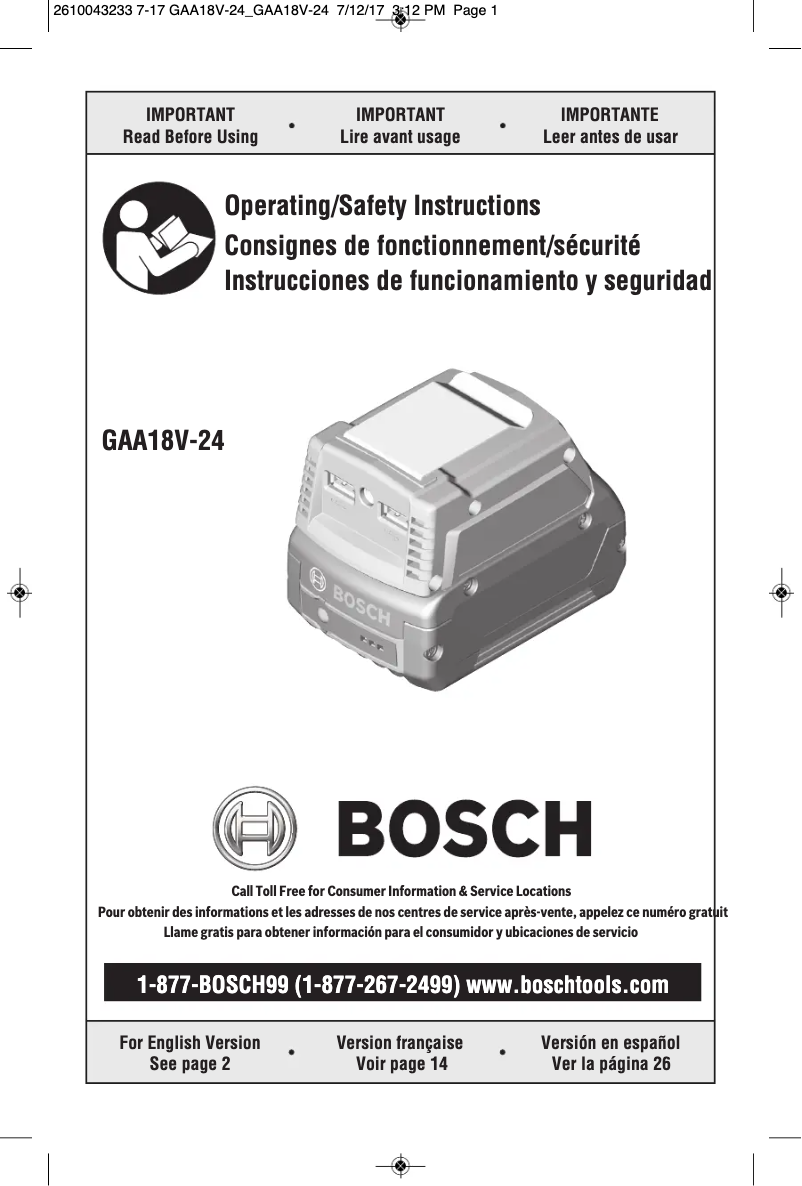 Page 1 of the manual User Manual Bosch GAA18V-24N