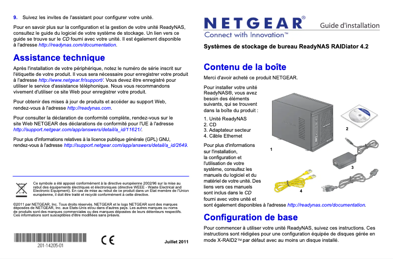 Page 1 de la notice Guide d'installation Netgear ReadyNAS RDP2230