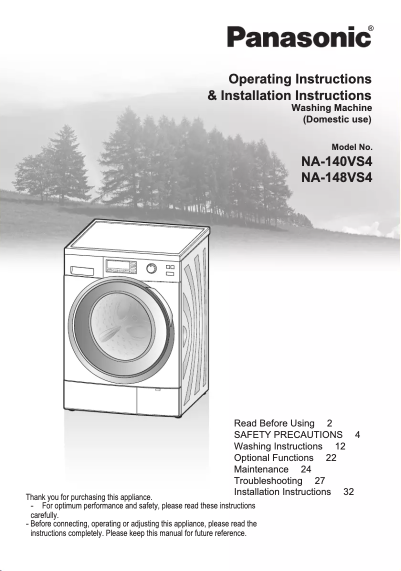 Page 1 de la notice Manuel utilisateur Panasonic NA-148VS4