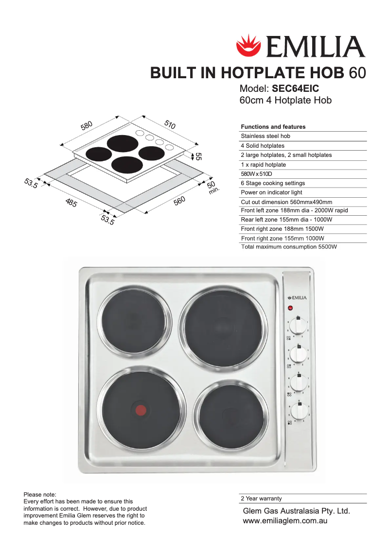Página 1 del manual Ficha técnica Emilia SEC64EIC