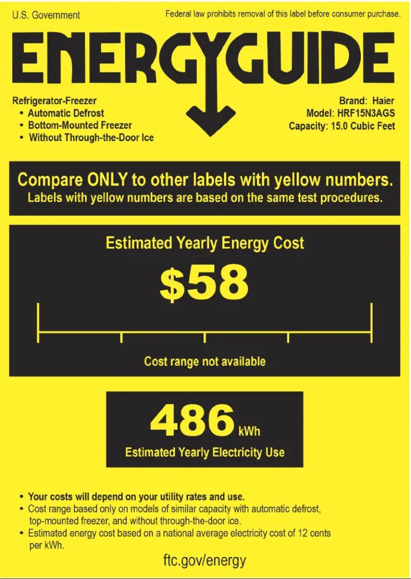 Page 1 de la notice Label énergétique Haier HRF15N3AGS