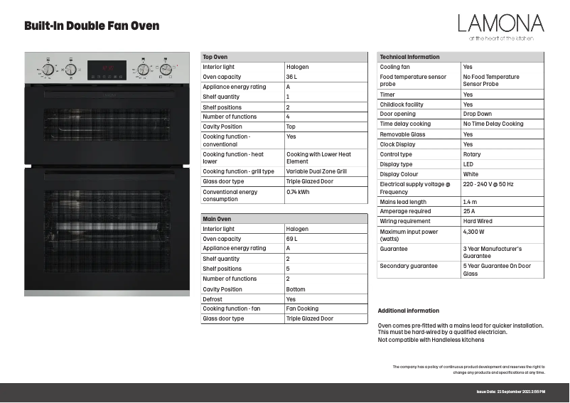Page 1 de la notice Fiche technique Lamona LAM4606