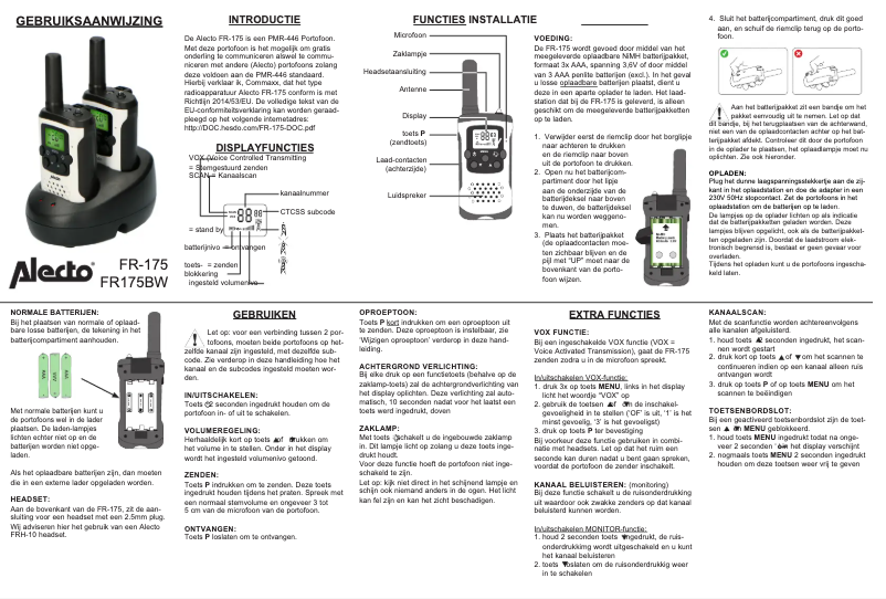 Page 1 de la notice Manuel utilisateur Alecto FR-175