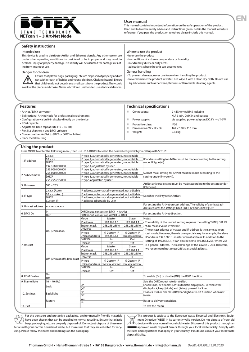 Page 1 de la notice Manuel utilisateur Botex NETcon 1-3