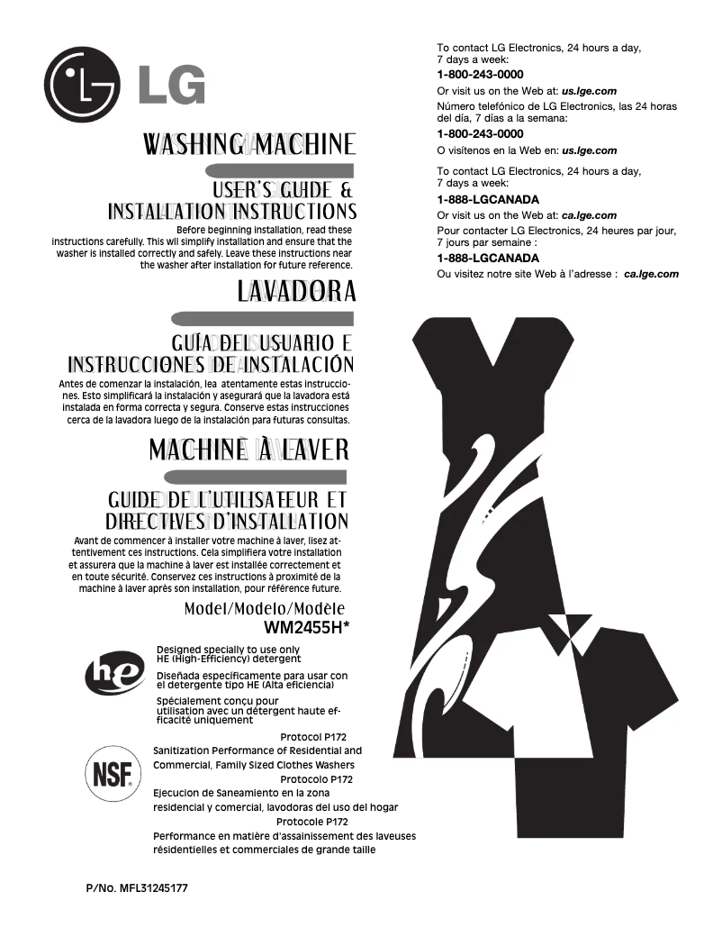 Page n°1 - Manuel utilisateur LG WM2455HW