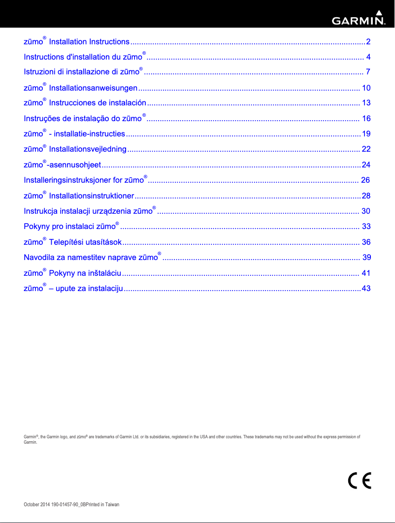 Page n°1 - Guide d'installation Garmin Zumo 350LM