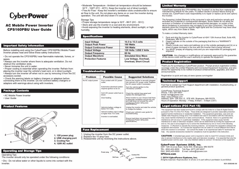 Page n°1 - Manuel utilisateur CyberPower CPS160PBU