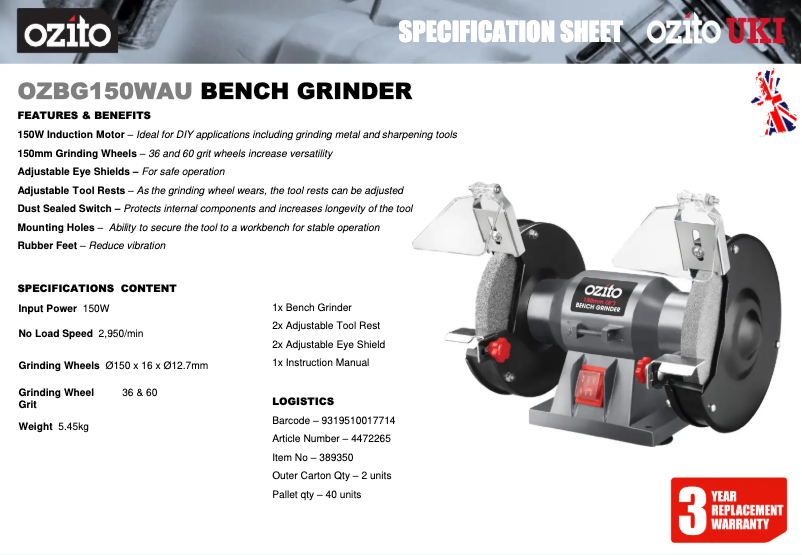 Image de la première page du manuel de l'appareil OZBG150WAU