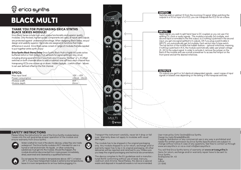 Page n°1 - Manuel utilisateur Erica Synths Black Mult