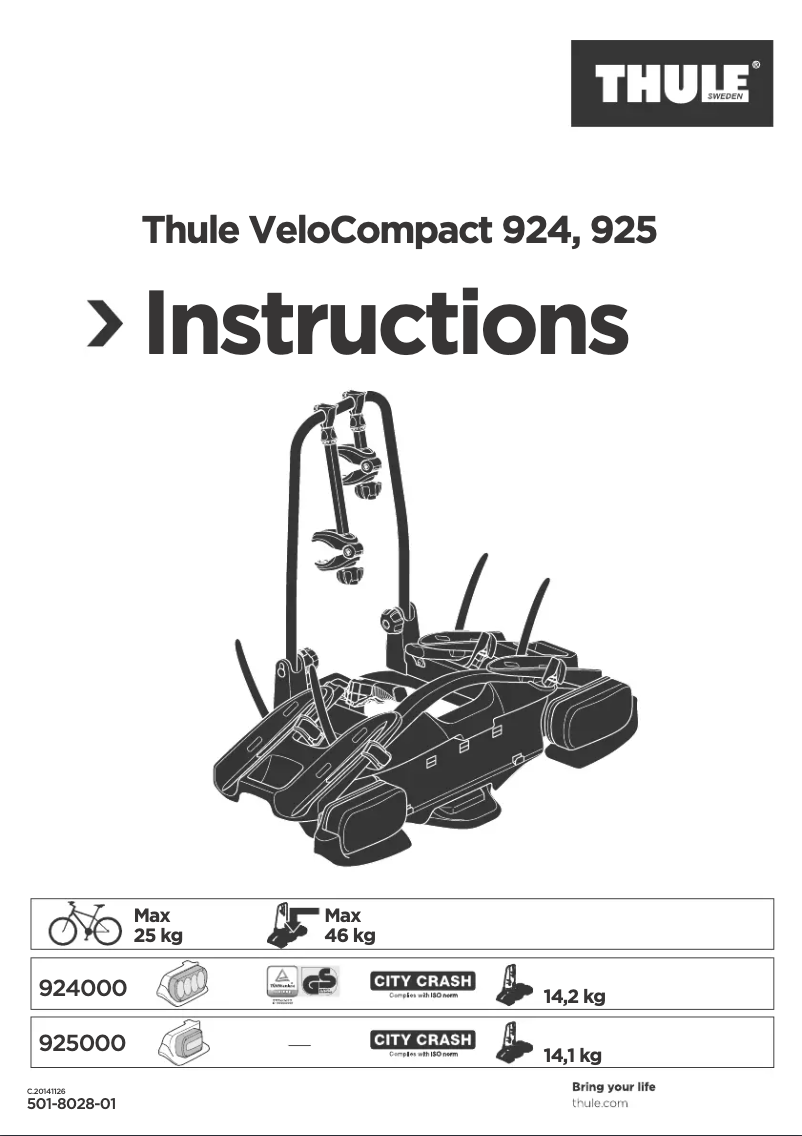 Page 1 de la notice Manuel utilisateur Thule VeloCompact 924