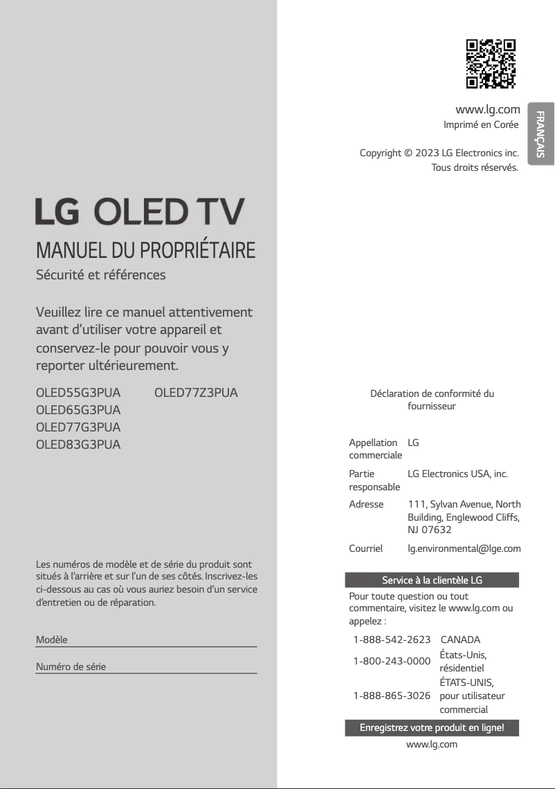 Image de la première page du manuel de l'appareil OLED77Z3PUA