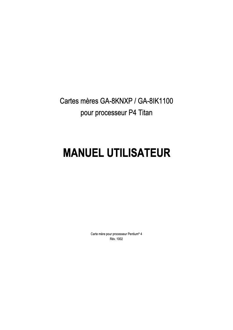 Page n°1 - Manuel utilisateur Gigabyte GA-8IK1100