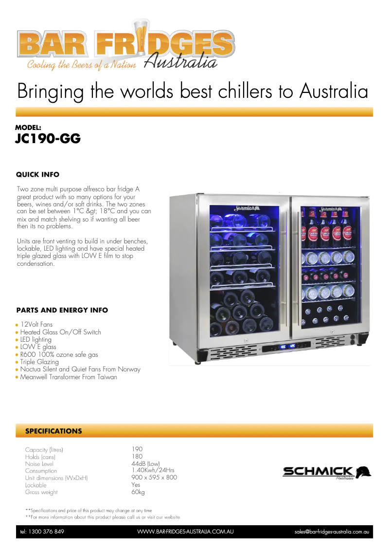 Page n°1 - Fiche technique Schmick JC190-GG