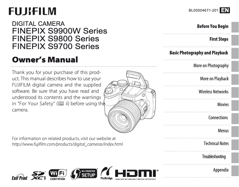Page 1 de la notice Manuel utilisateur Fujifilm FinePix S9700