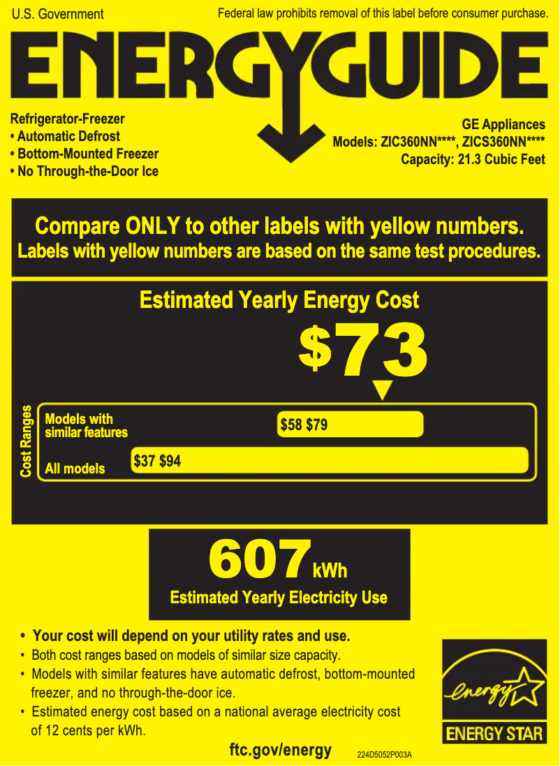 Page 1 de la notice Label énergétique Monogram ZICS360NVLH