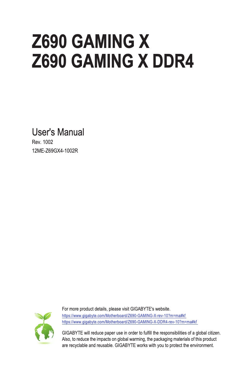 Page 1 de la notice Manuel utilisateur Gigabyte Z690 Gaming X