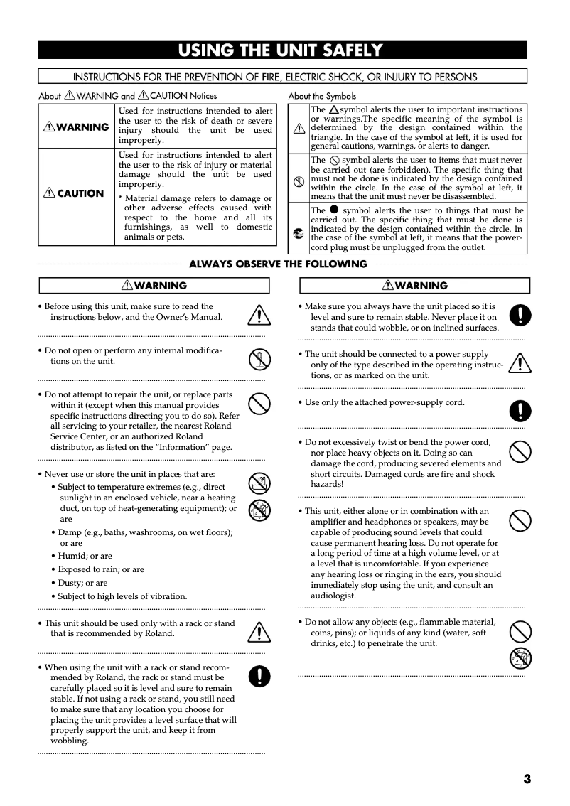 Page 1 de la notice Manuel utilisateur Roland VK-88