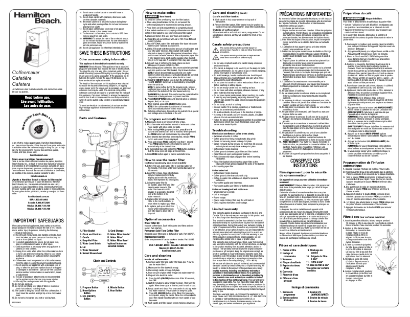 Page 1 de la notice Mode d'emploi Hamilton Beach Programmable 43254R